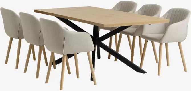 Cheap NORTOFT L200 bord eg + 4 ADSLEV stole beige stof Spisebordssæt