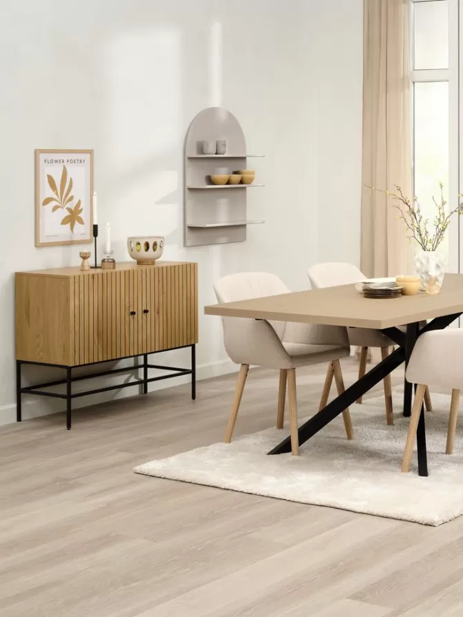 Cheap NORTOFT L200 bord eg + 4 ADSLEV stole beige stof Spisebordssæt