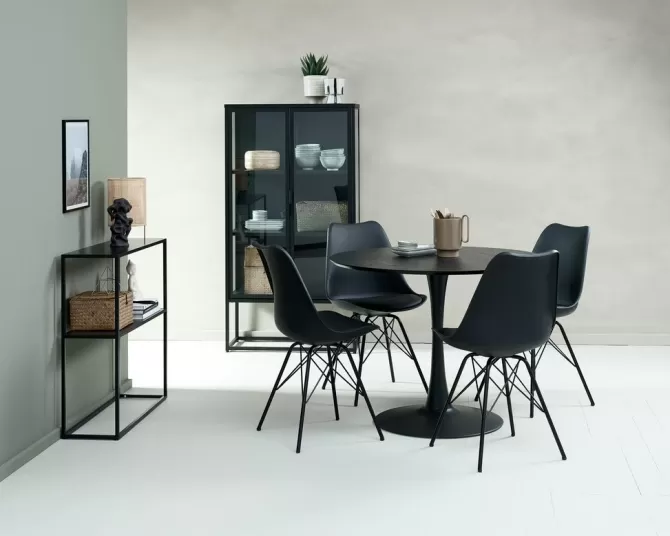 Best Sale RINGSTED Ø100 bord sort + 4 KLARUP stole sort Spisebordssæt