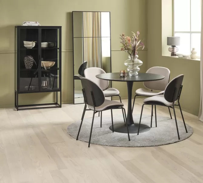 Fashion RINGSTED Ø100 bord sort + 4 TESTRUP stole sand Spisebordssæt