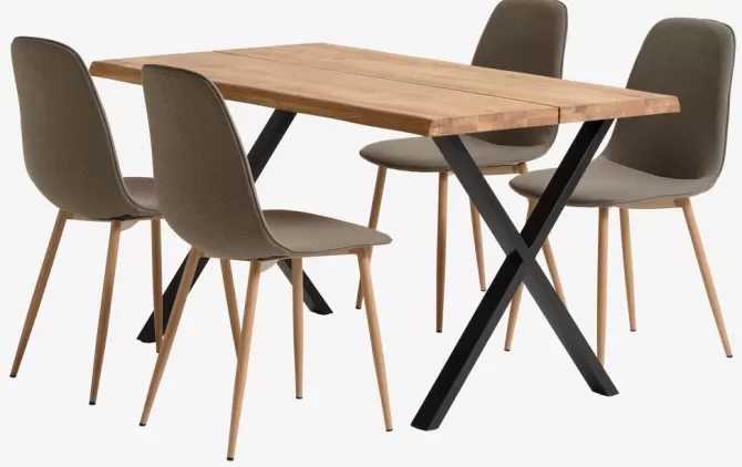Flash Sale ROSKILDE/ROSLEV L140 bord natur + 4 BISTRUP stole oliven Spisebordssæt