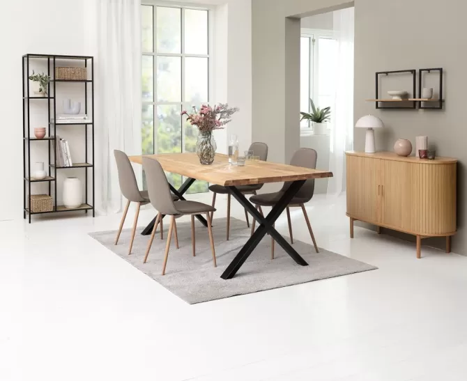 Outlet ROSLEV L200 bord eg natur + 4 BISTRUP stole olivengrøn Spisebordssæt