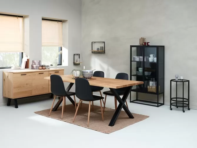 Sale ROSLEV L200 bord eg natur + 4 JONSTRUP stole sort/eg Spisebordssæt