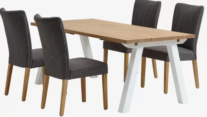 Discount SKAGEN L200 bord eg + 4 NORDRUP stole grå Spisebordssæt