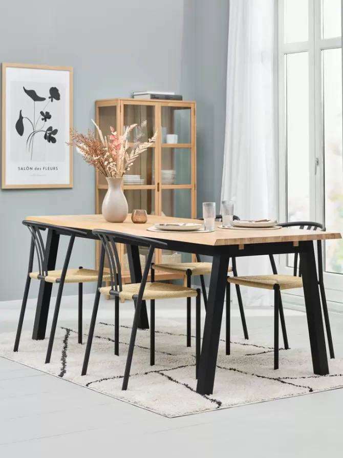 Sale SKOVLUNDE L200 bord mørk eg + 4 JYDERUP sort/natur Spisebordssæt