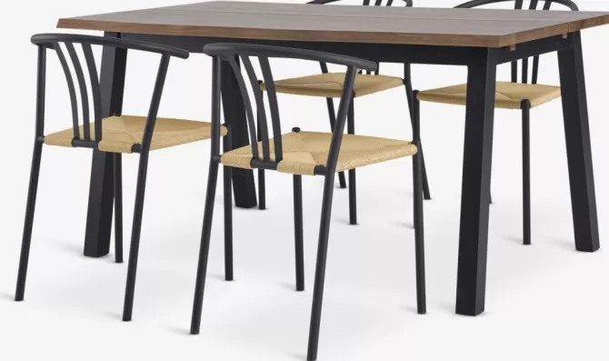 Shop SKOVLUNDE L160 bord mørk eg + 4 JYDERUP stole sort Spisebordssæt