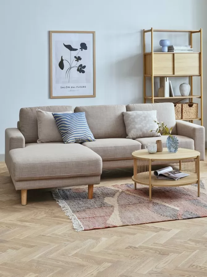 Sale Sofa chaiselong farvet stof/egefarve Sofaer Med Chaiselong | Hjørnesofaer