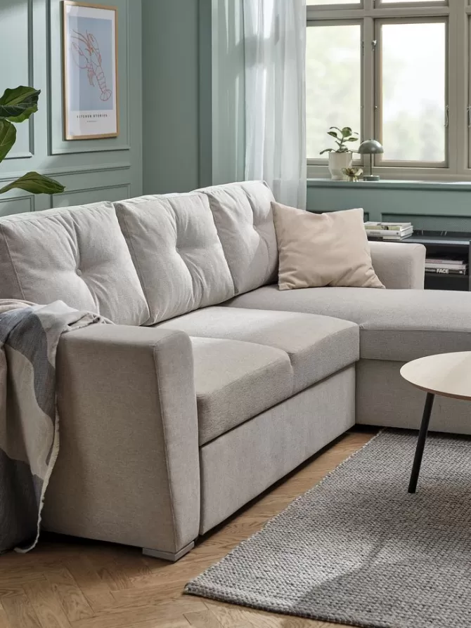 Discount Sovesofa chaiselong lyst sandfarvet stof Sovesofaer | Sovesofaer