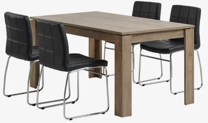 Best VEDDE L160 bord vild eg + 4 HAMMEL stole sort Spisebordssæt
