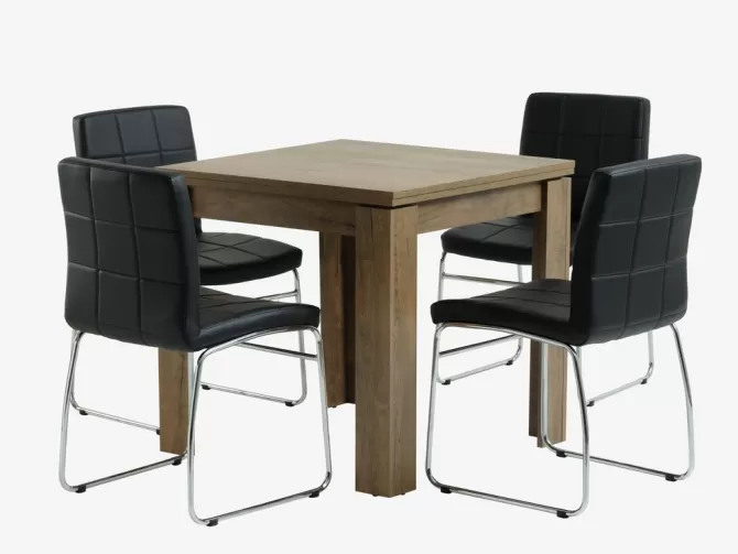 Discount VEDDE L80/160 bord vild eg + 4 HAMMEL stole sort Spisebordssæt
