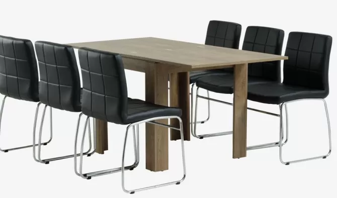 Discount VEDDE L80/160 bord vild eg + 4 HAMMEL stole sort Spisebordssæt