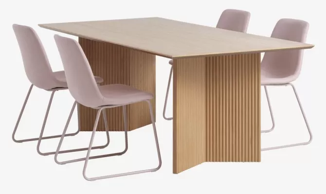 Discount VESTERBORG L200 bord eg +4 SEJLSTRUP stole lys rosa Spisebordssæt