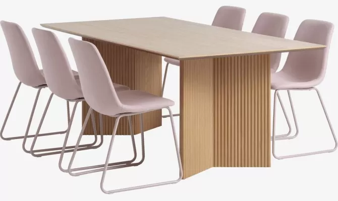 Discount VESTERBORG L200 bord eg +4 SEJLSTRUP stole lys rosa Spisebordssæt