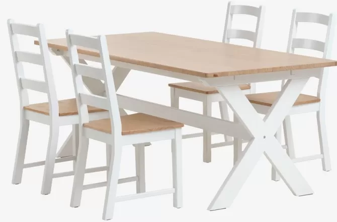 Online L190 bord natur + 4 stole natur Spisebordssæt